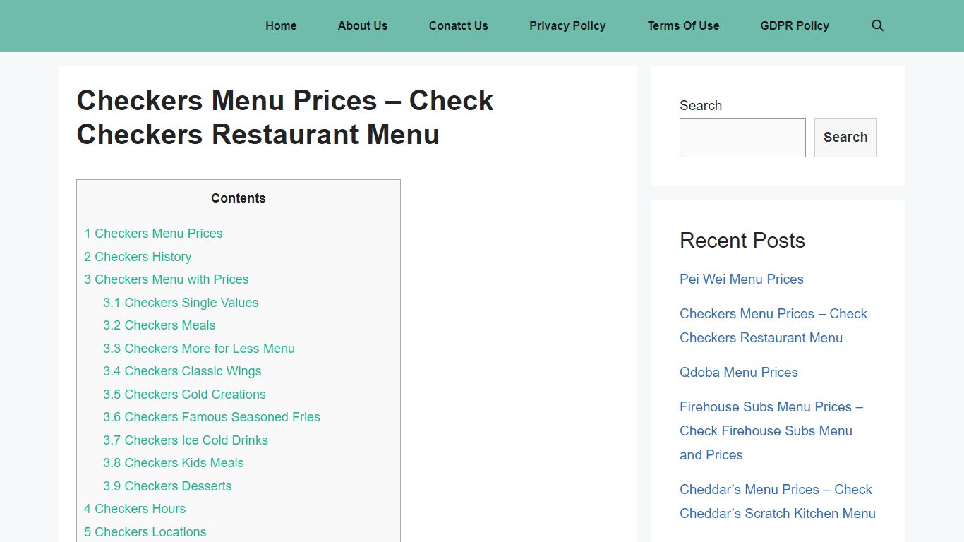 Checkers Menu Prices - Check Checkers Restaurant Menu